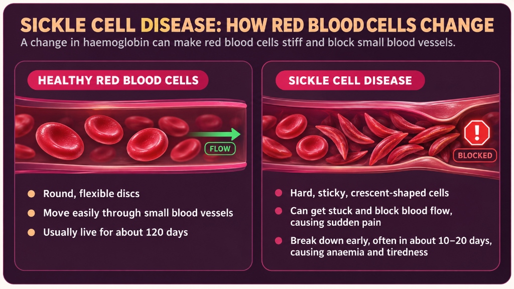 Sickle Cell Disease: How Red Blood Cells Change Infographic